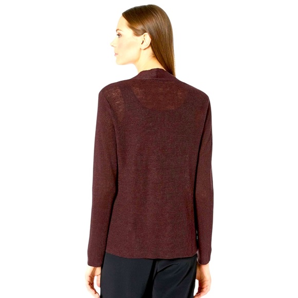 EILEEN FISHER wine/burgundy 100%washable wool crepe jersey shaped cardigan M-NWT - Picture 3 of 13